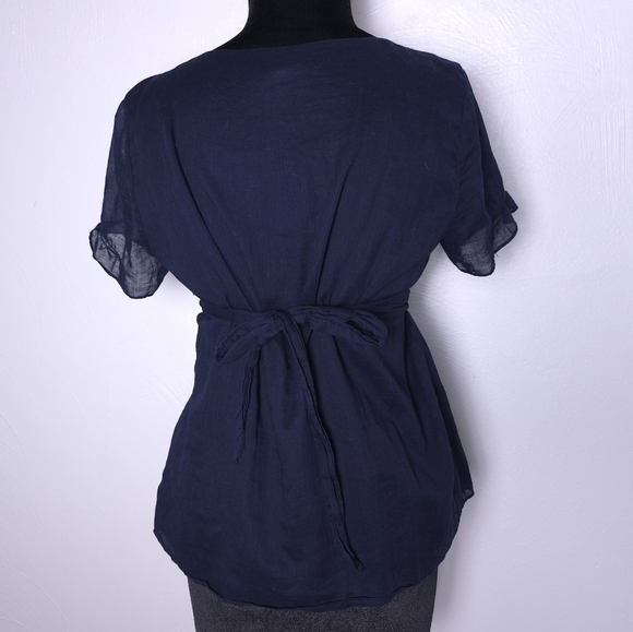 J. Crew Navy Blue V-neck Y2k Baby Doll Blouse Size 8 - Picture 3 of 10
